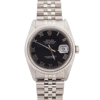 Pre owned Rolex Mens Datejust Stainless Steel Black Roman Dial Watch