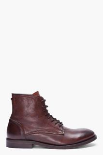 H By Hudson Brown Leather Smyth Boots for men