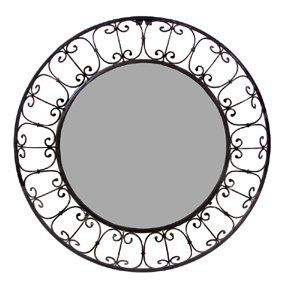 Wrought Iron Mirror Round Beveled w/ Frame