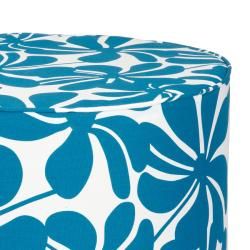 Brooklyn 22 inch Round Turquoise Floral Indoor/Outdoor Ottoman
