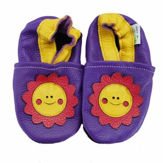 Smiley Flower Purple Soft Sole Leather Baby Shoes