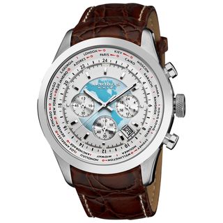Akribos XXIV Mens Stainless Steel Leather Strap Chronograph Watch