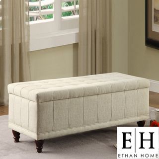 ETHAN HOME St Ives Lift Top Cream Fabric Tufted Storage Bench