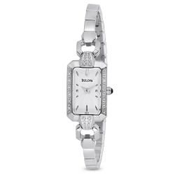 Bulova Womens Stainless Steel Diamond Accent Rectangular Watch