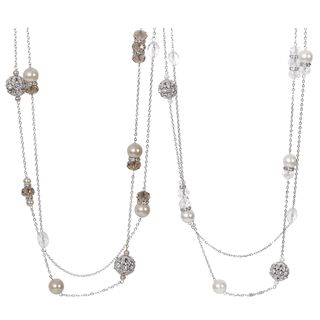 Journee Collection Silvertone Base Faux Pearl Glass Stone Necklace